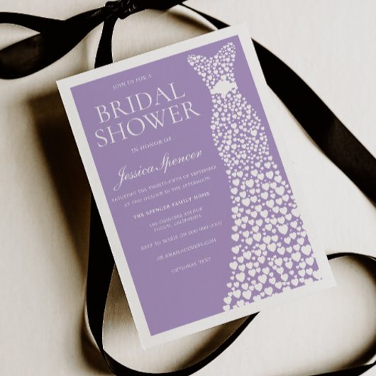 Pale Purple & White Wedding Dress Bridal Shower Kaart