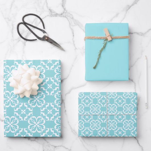 Pale Robin's Egg Blue & White Floral Lattice  Inpakpapier Vel (Voorkant)