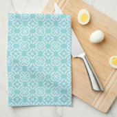 Pale Robin's Egg Blue & White Floral Lattice  Theedoek (Quarter Fold)