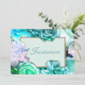 Pale Teal Rose Birthday Party Invitation Kaart (Staand voorkant)