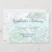 Pale Teal Rose Birthday Party Invitation Kaart (Achterkant)