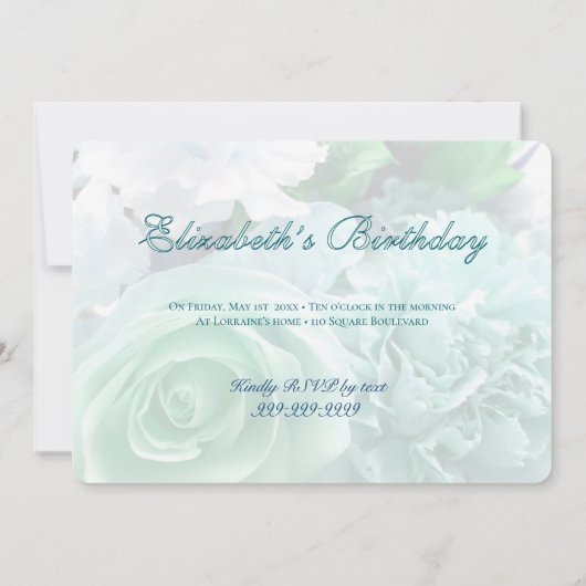 Pale Teal Rose Birthday Party Invitation Kaart (Achterkant)