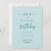 Pale Teal Rose Birthday Party Invitation Kaart (Achterkant)