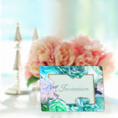 Pale Teal Rose Birthday Party Invitation Kaart