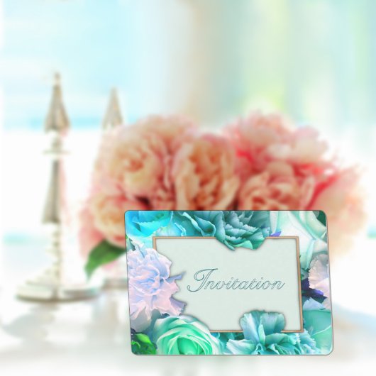 Pale Teal Rose Birthday Party Invitation Kaart