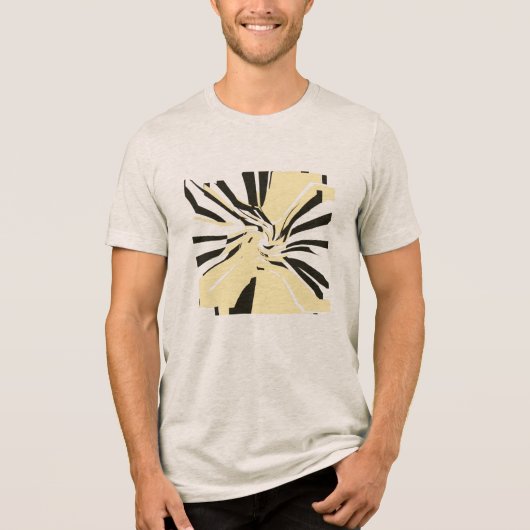 Pale Yellow Black Swirling Abstract Floral Pop Art Tri-Blend Shirt (Voorkant)