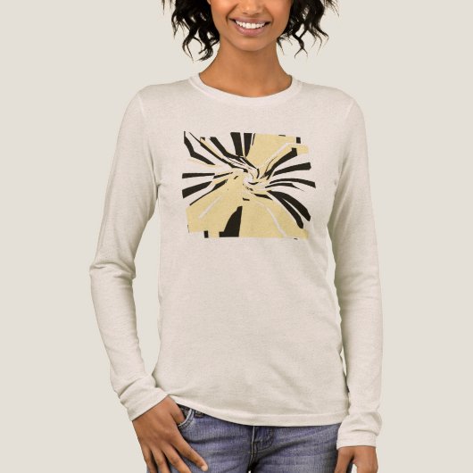 Pale Yellow Black Swirling Abstract Floral Pop Art Tri-Blend Shirt (Voorkant)