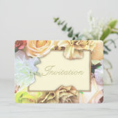 Pale Yellow Rose Birthday Party Invitation Kaart (Staand voorkant)