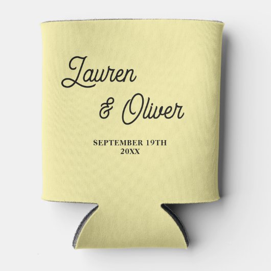 Pale Yellow Script Minimalist Wedding Blikjeskoeler (Voorkant)