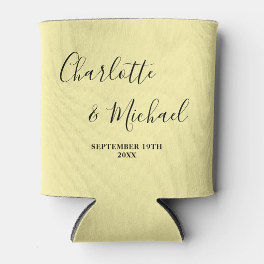 Pale Yellow Script Minimalist Wedding Blikjeskoeler (Voorkant)