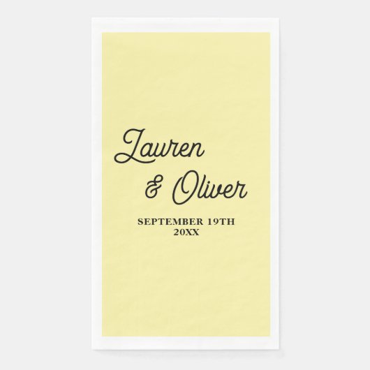 Pale Yellow Script Minimalist Wedding Servet (Voorkant)