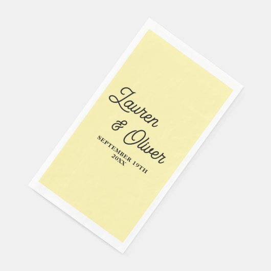 Pale Yellow Script Minimalist Wedding Servet (Hoek)