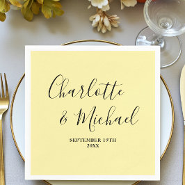 Pale Yellow Script Minimalist Wedding Servet
