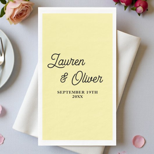 Pale Yellow Script Minimalist Wedding Servet