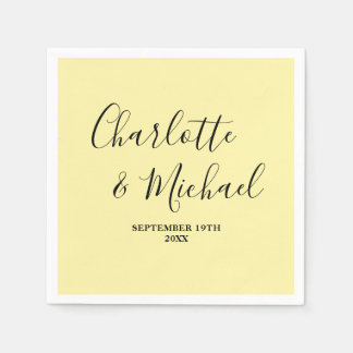 Pale Yellow Script Minimalist Wedding Servet