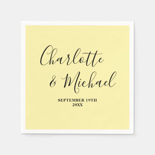 Pale Yellow Script Minimalist Wedding Servet (Voorkant)