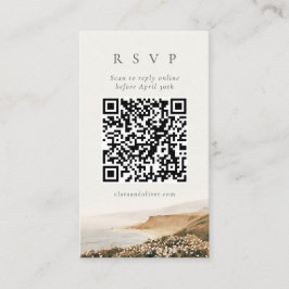 Pale Zand Olijfgroene QR Code Strand Bruiloft RSVP Informatiekaartje