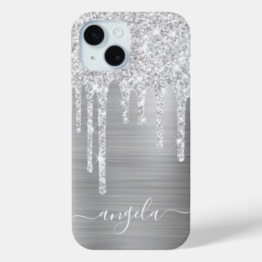 Pale Zilveren Glitterdruppels Glam Handtekening Case-Mate iPhone Case (Achterkant)