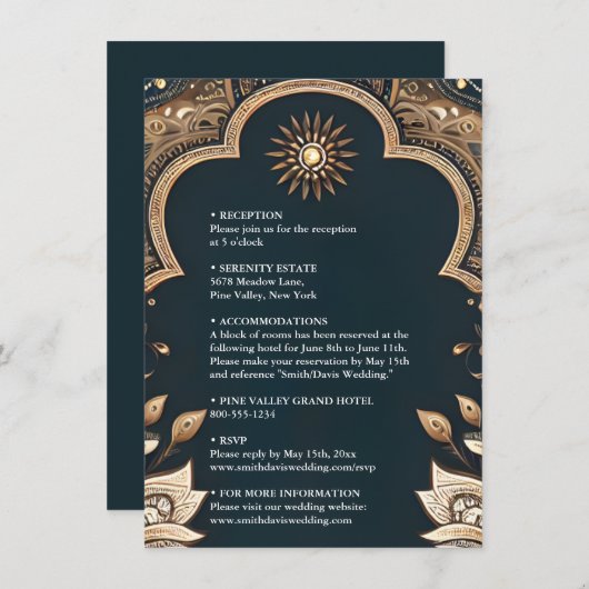 Paleis Hindi Henna Mehndi Indiase stijl bruiloft Informatiekaartje (Voorkant / Achterkant)