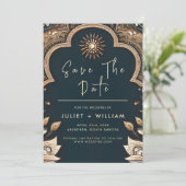 Paleis Hindi Henna Mehndi Indiase stijl bruiloft Save The Date (Staand voorkant)