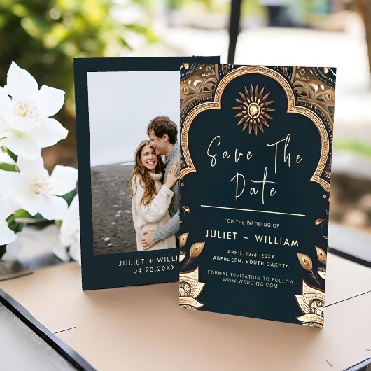 Paleis Hindi Henna Mehndi Indiase stijl bruiloft Save The Date