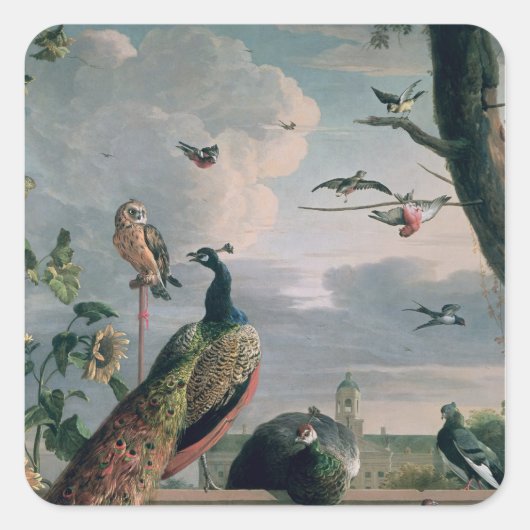 Paleis van Amsterdam met Exotische Vogels Vierkante Sticker (Voorkant)