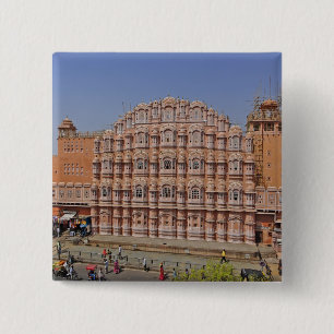 Paleis van de Wind (Hawa Mahal), Jaipur, India, Vierkante Button 5,1 Cm