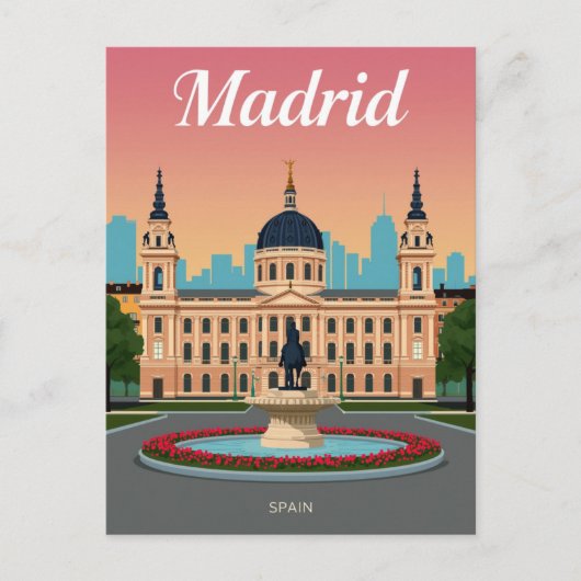 Paleis van het Stadhuis van Madrid & Fontein Briefkaart (Voorkant)