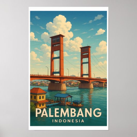 Palembang Indonesië Oude Reisposter Poster (Voorkant)