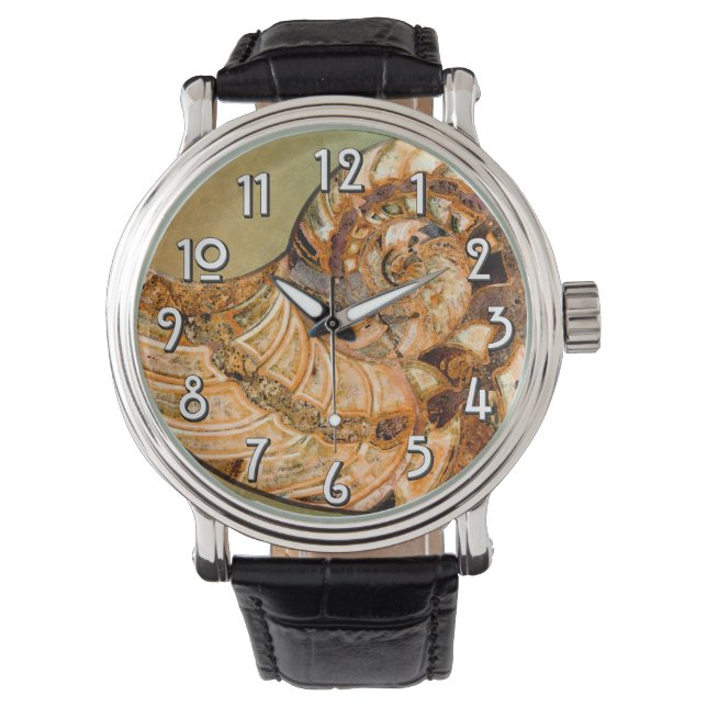 "Paleo-chic" Cleoniceras Cleon Ammoniet Fossiel Horloge (Voorkant)