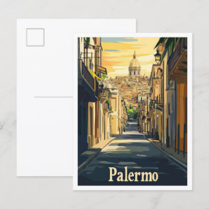 Palermo Italië Kunst Vintage Reizen Illustratie Briefkaart