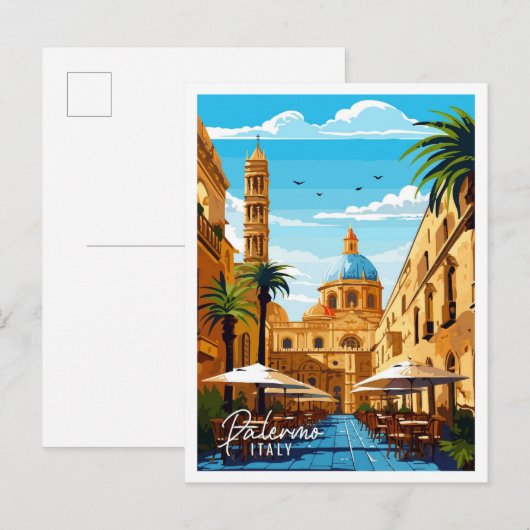 Palermo Italië vintage reisillustratie Briefkaart (Voorkant / Achterkant)