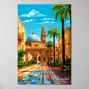 Palermo Italië vintage reisillustratie Poster
