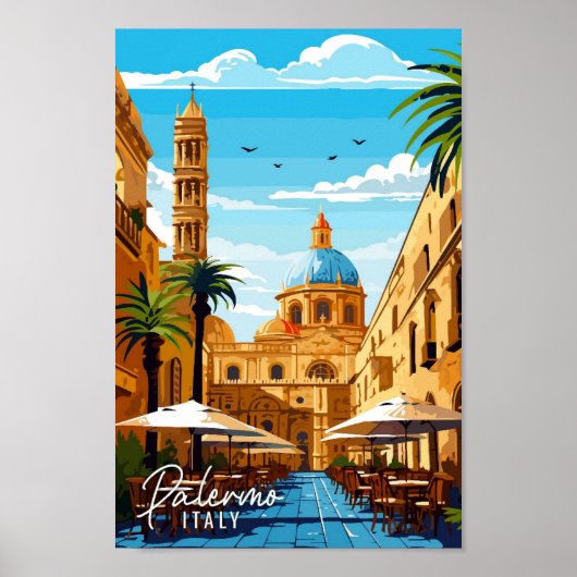 Palermo Italië vintage reizen kunst illustratie Poster (Voorkant)
