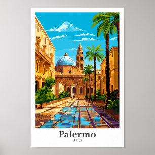 Palermo Italië Vintage Travel Portret Illustratie Poster