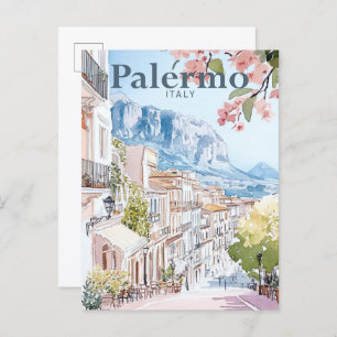 Palermo Italië Waterverf Schilderij Reizen Briefkaart