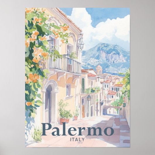 Palermo Italië Waterverf Schilderij Reizen Poster (Voorkant)