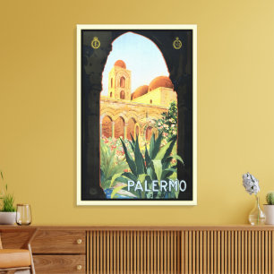 Palermo-kerk in Italië, Vintage-reisposter Kunst Canvas Afdruk