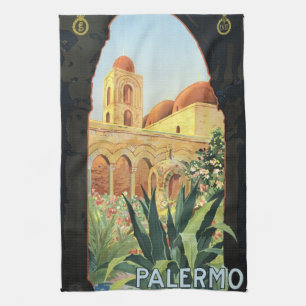 Palermo-kerk in Italië, Vintage-reisposter Kunst Theedoek