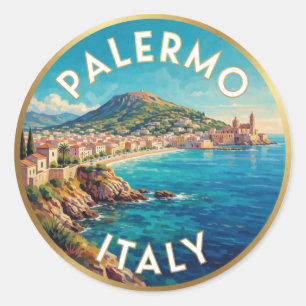 Palermo Sicilië Kust Reisscene ☀️ Ronde Sticker