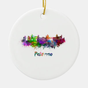 Palermo skyline in waterverf keramisch ornament