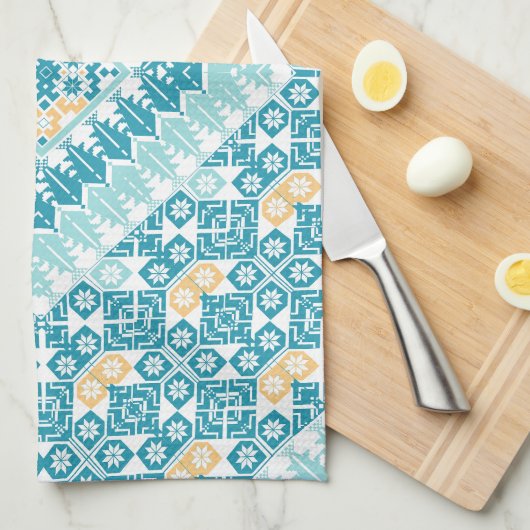 Palestijns borduurpatroon Gedrukt ontwerp Theedoek (Quarter Fold)