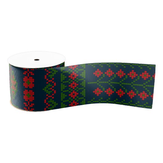 Palestijns Borduurwerk Tatreez rood groen 5 Patroo Grosgrain Lint (Spoel)