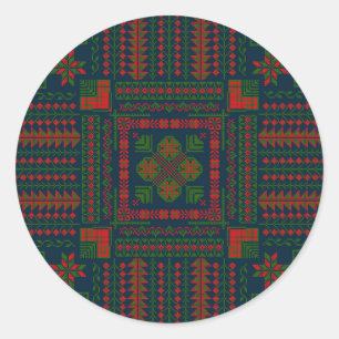 Palestijns Borduurwerk Tatreez rood groen 5 Patroo Ronde Sticker