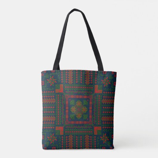 Palestijns Borduurwerk Tatreez rood groen 5 Patroo Tote Bag (Achterkant)