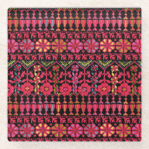 Palestijns Embroidery Tatreez-gedrukt ontwerp Glazen Onderzetter