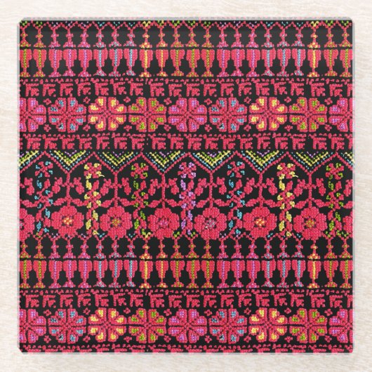 Palestijns Embroidery Tatreez-gedrukt ontwerp Glazen Onderzetter (Voorkant)