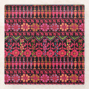 Palestijns Embroidery Tatreez-gedrukt ontwerp Glazen Onderzetter