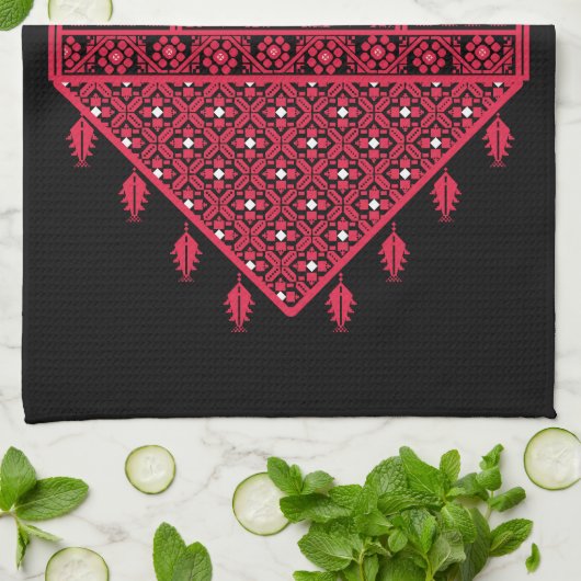 Palestijns Embroidery Tatreez gedrukt ontwerp Theedoek (Gevouwen)