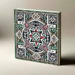 Palestijns geïnspireerde symmetrische Tegel Tegeltje<br><div class="desc">Ontdek de essentie van Palestijns vakmanschap met 'Heritage Harmony', een vierkante keramische tegel die de traditionele kunst combineert met de hedendaagse symmetrie. Deze tegel is een eerbetoon aan het erfgoed, met een harmonieuze mix van de iconische Palestijnse vlaggenkleuren - zwart, wit, groen en rood - verweven in ingewikkeld roosterwerk en...</div>